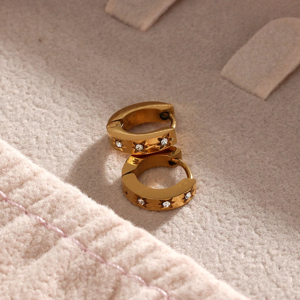 Gold Star Hoop with Zircon