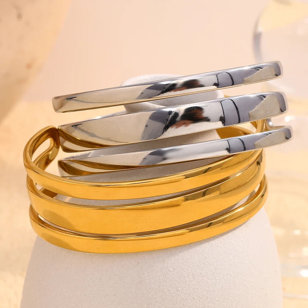 Elegant Wide Face Triple Layer Bracelet