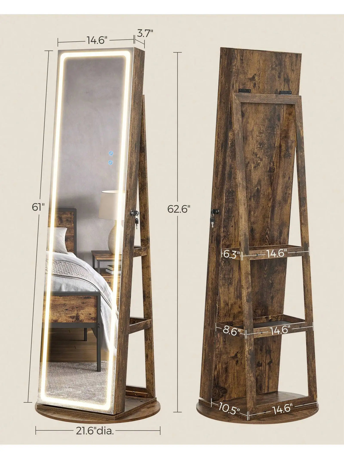Luxurious LED Mirror Jewelry Cabinet