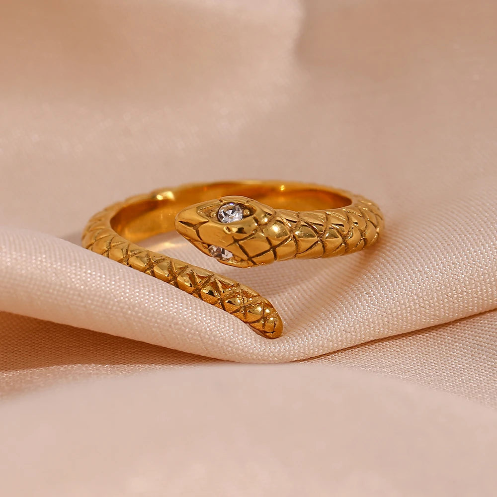 Crystal Eye Gold Snake Ring