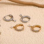 Charming Heart Pendant Rhinestone Hoop Earrings