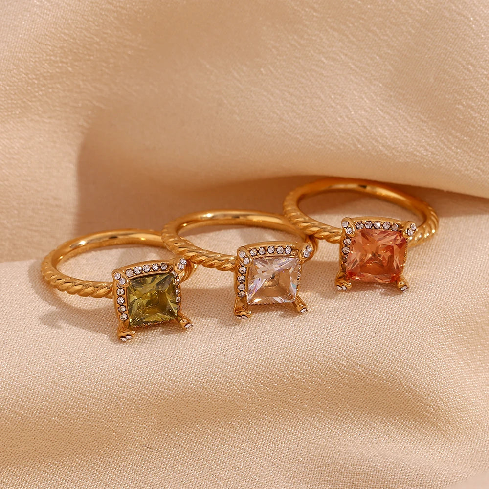 Four Corner Square Stone Ring