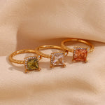 Four Corner Square Stone Ring