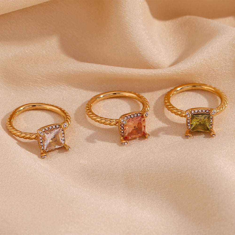 Four Corner Square Stone Ring