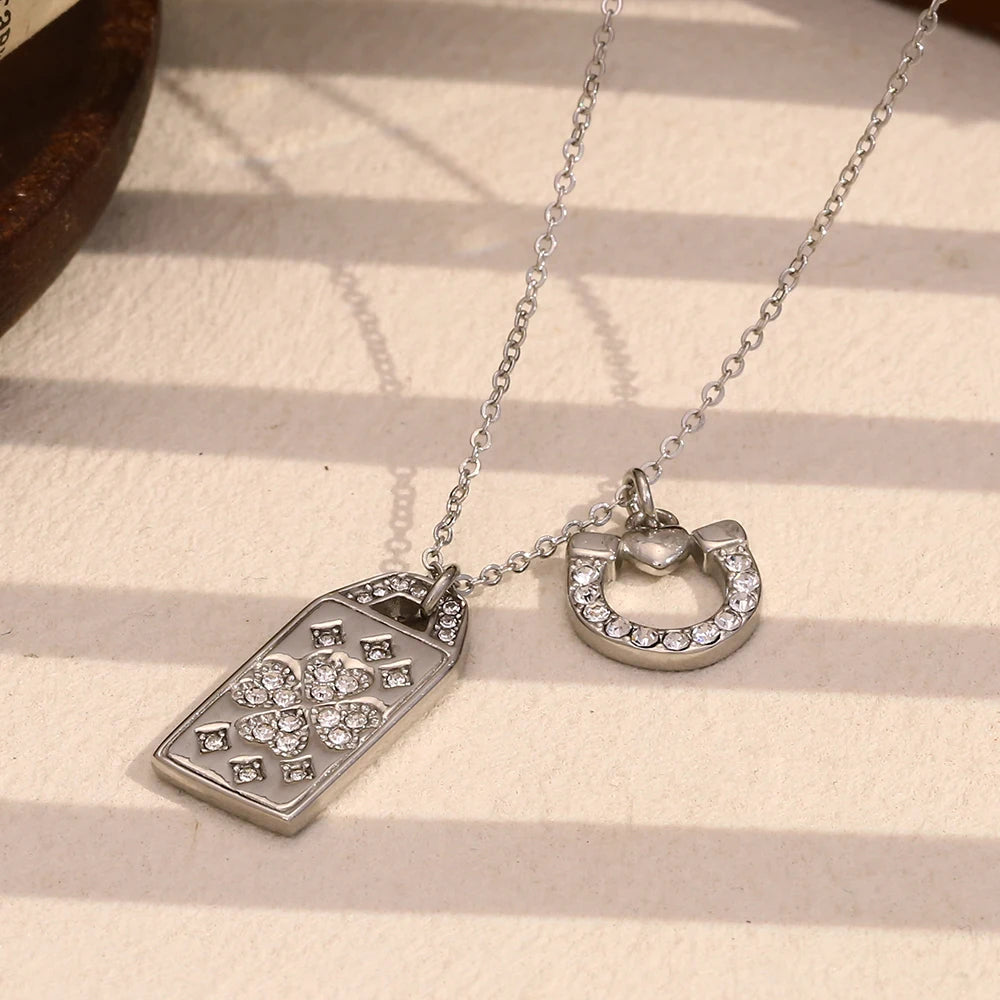Rectangle Horse Hoof Heart Pendant Necklace