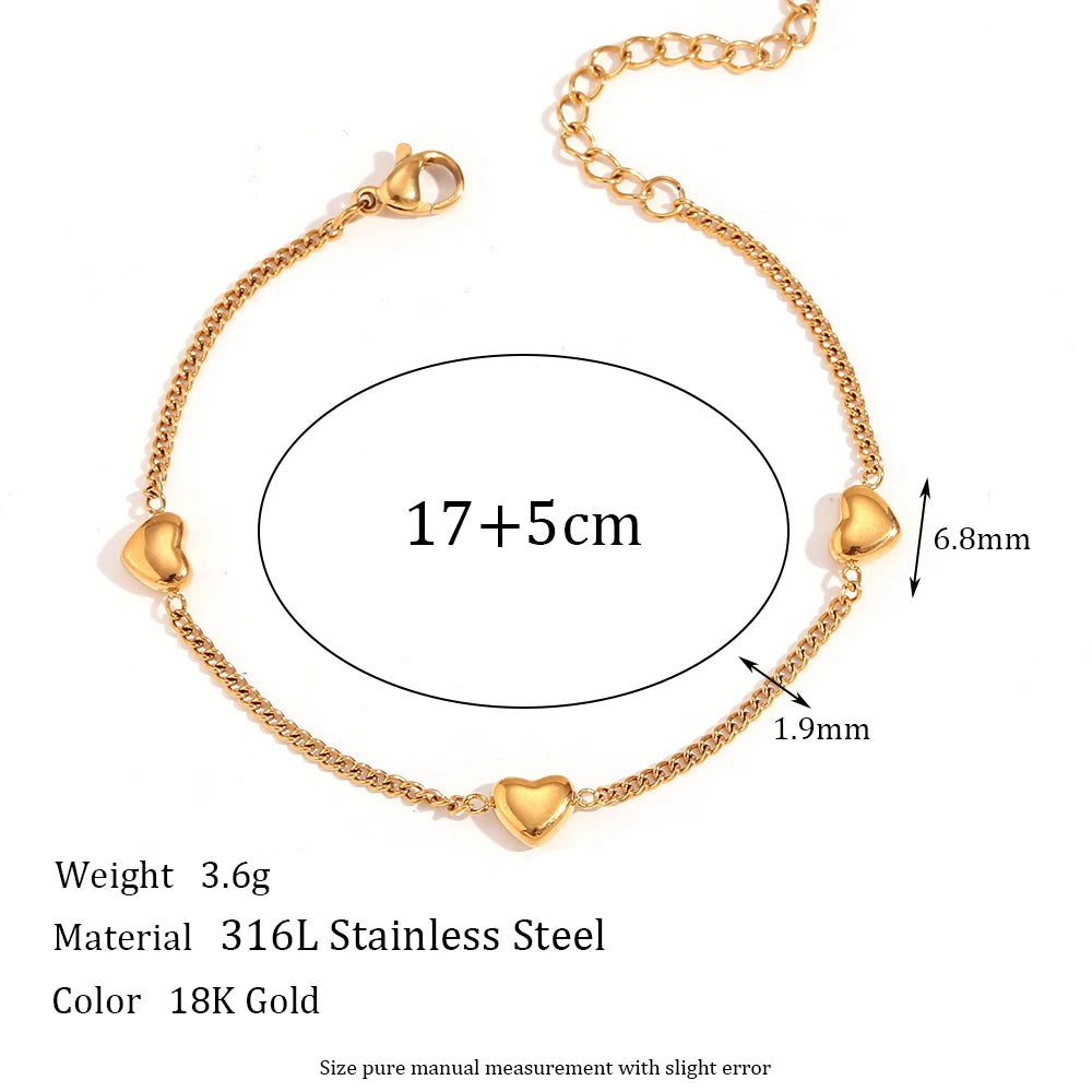 Heart Chain Bracelet Necklace Set 18K Gold