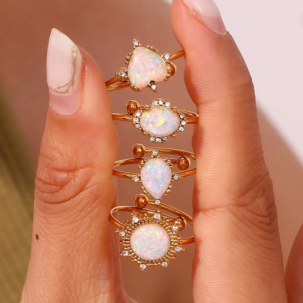 Opal Gold Plated Adjustable Rings
