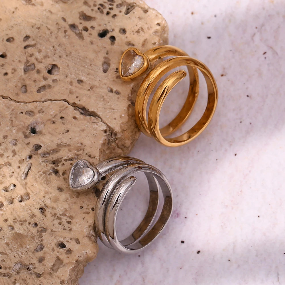 Snake Head Double Layer Heart Ring