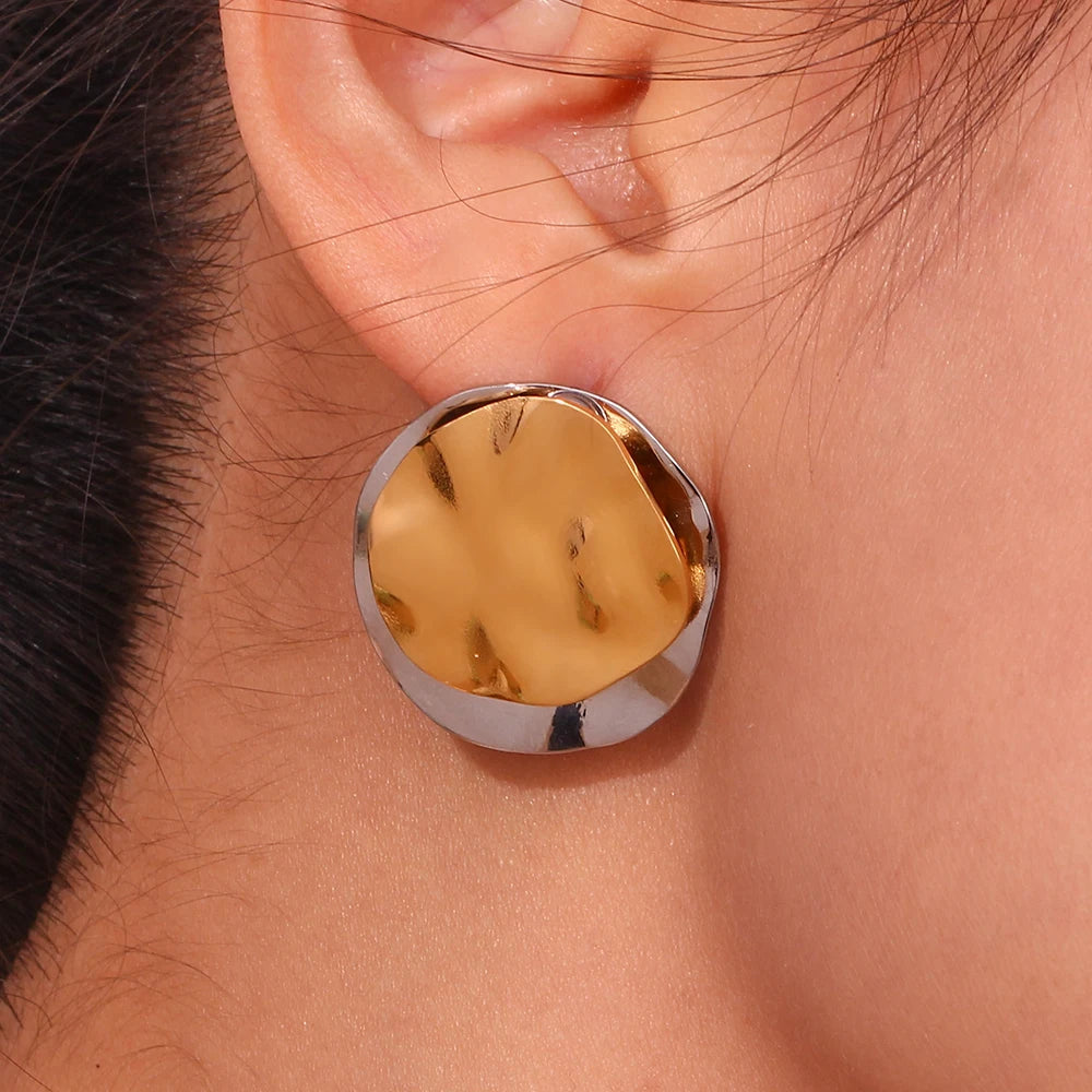 Vintage Two-Tone Circle Stud Earrings