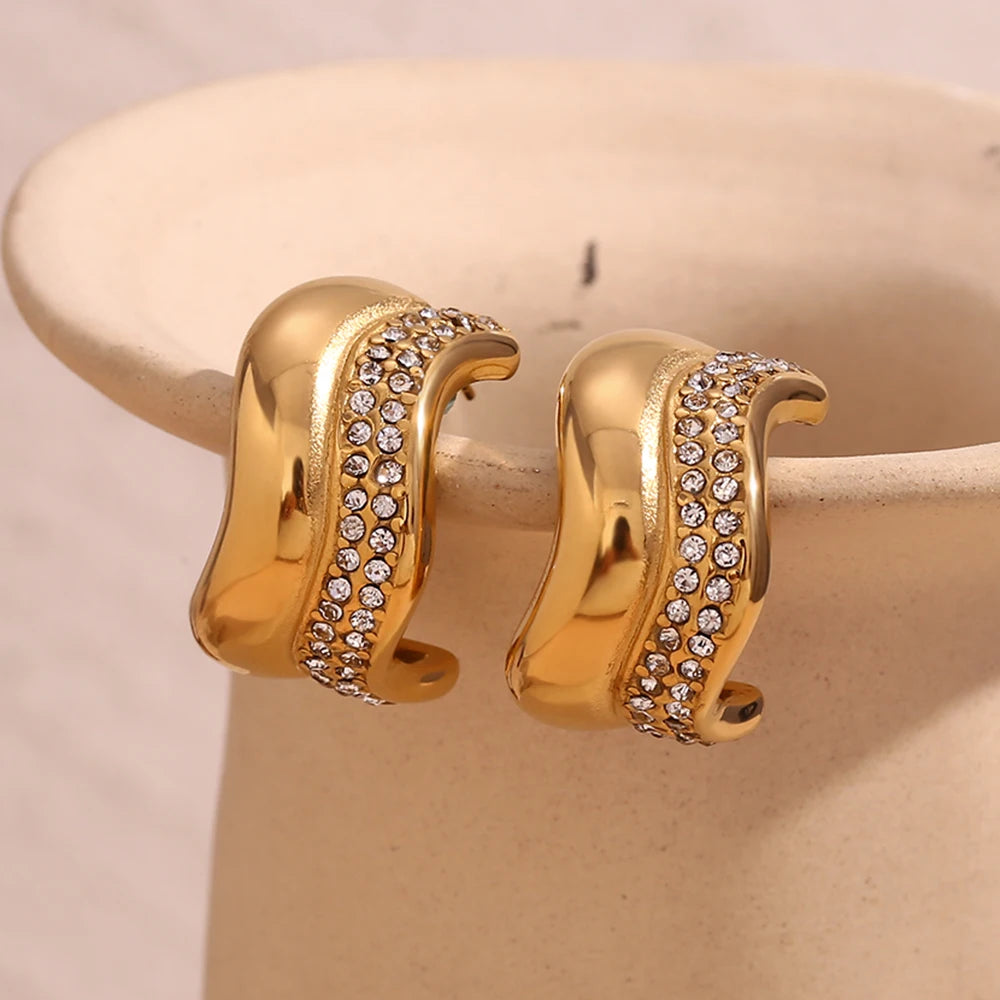 18K Gold Plated Wavy Stud Earrings