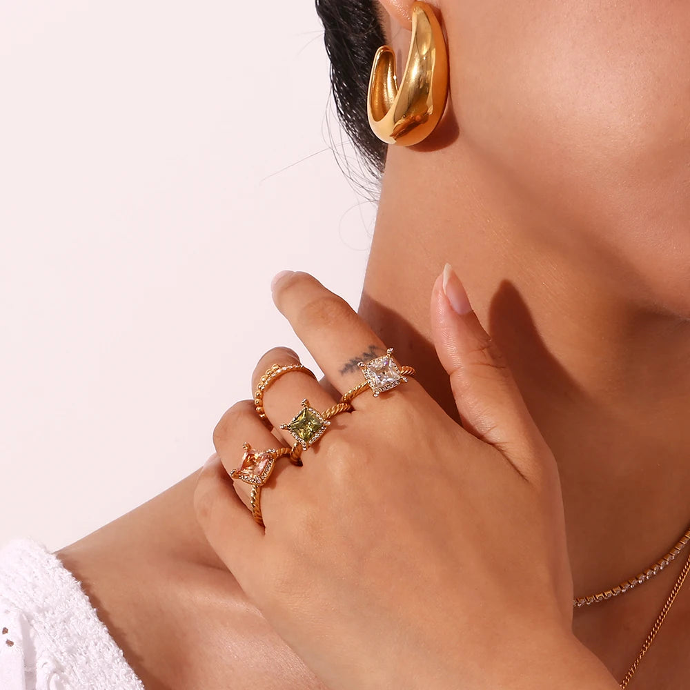Four Corner Square Stone Ring