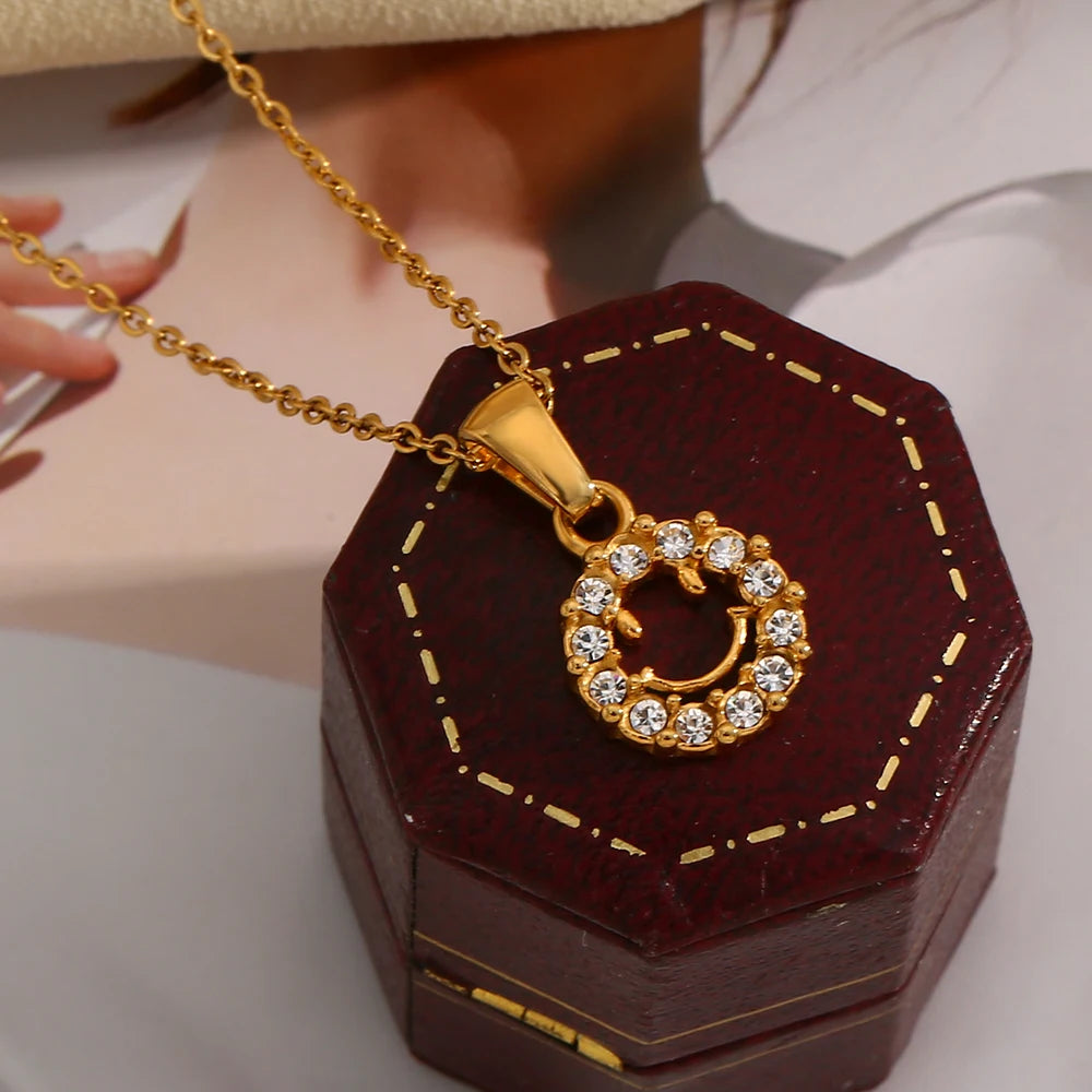 Classic Zircon Smile Pendant Necklace