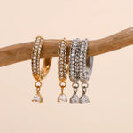 Charming Heart Pendant Rhinestone Hoop Earrings