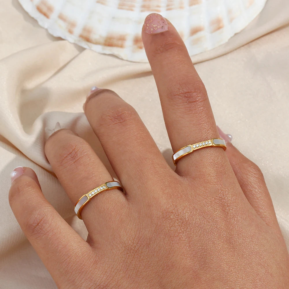 Minimalist Zircon & Pearl Shell Ring