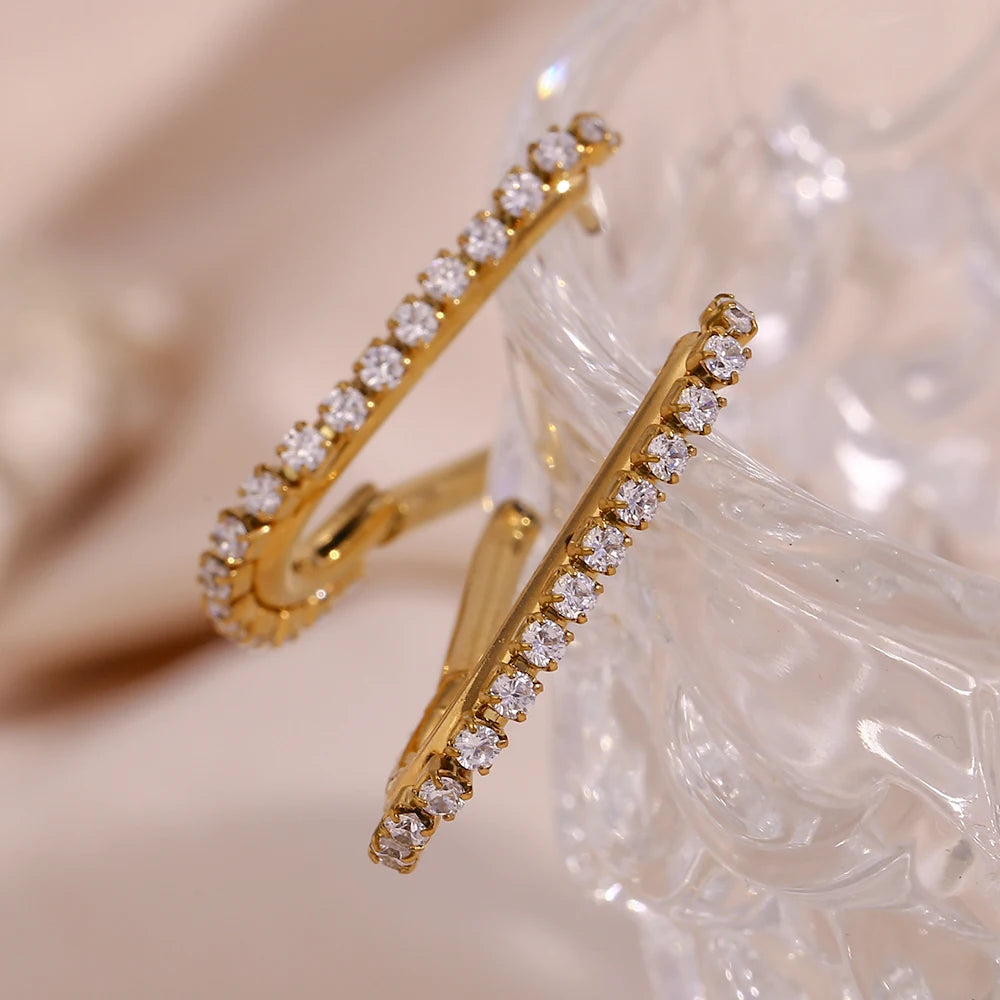18K Gold Plated Zirconia Hoop Earrings