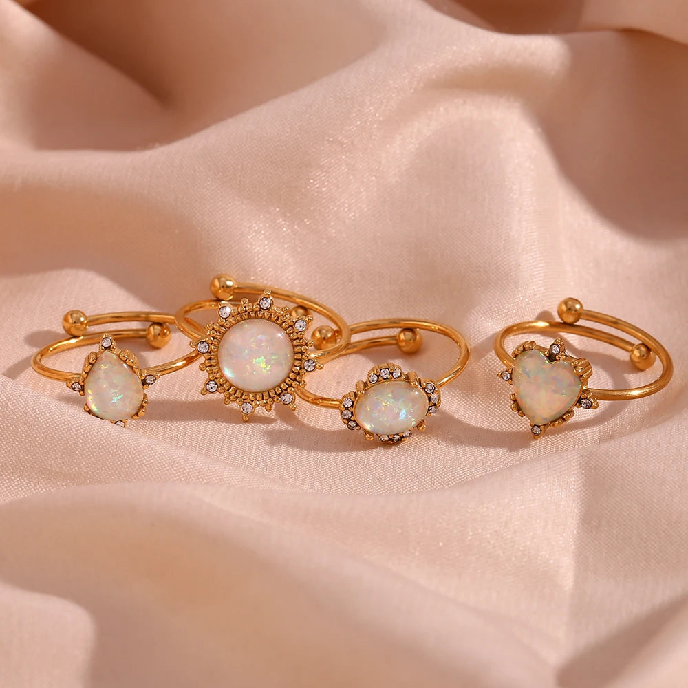Opal Gold Plated Adjustable Rings