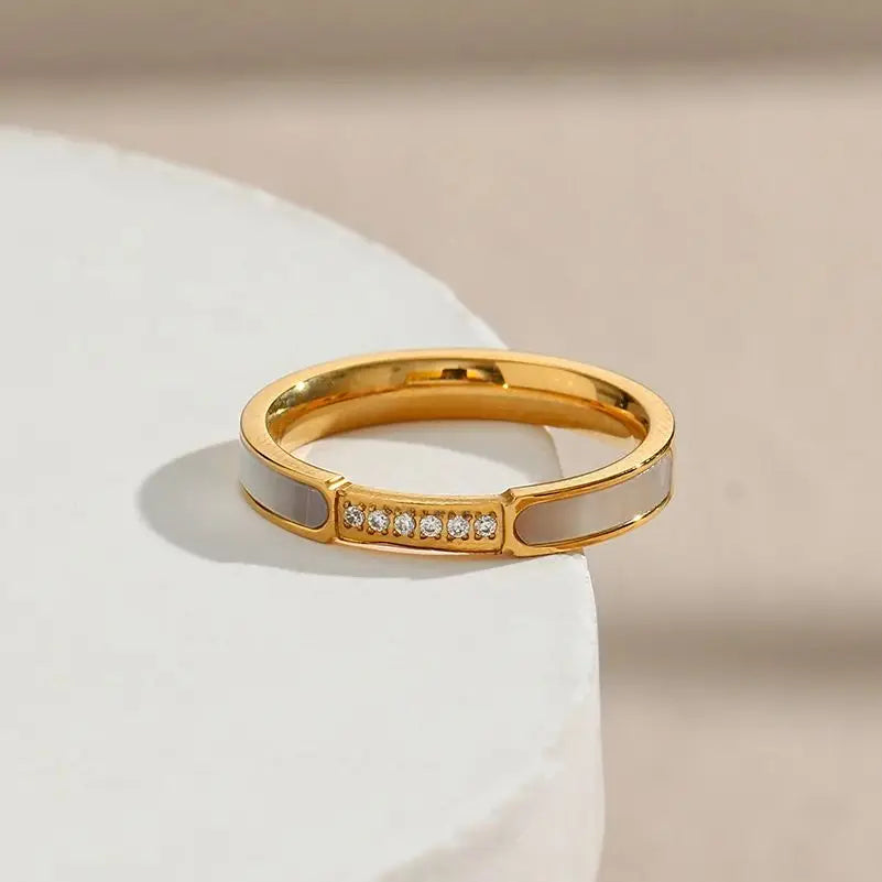 Minimalist Zircon & Pearl Shell Ring