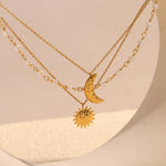Exquisite Triple Layer Crystal Moon Sun Pendant Necklace