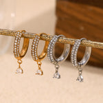 Charming Heart Pendant Rhinestone Hoop Earrings