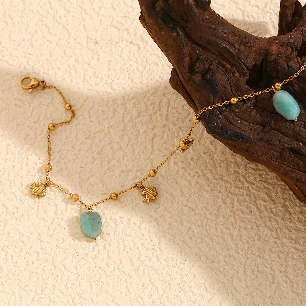 Cute Fish Pendant Anklet with Amazon Stone