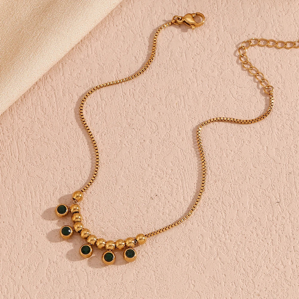 Luxurious Green Steel Ball Anklet