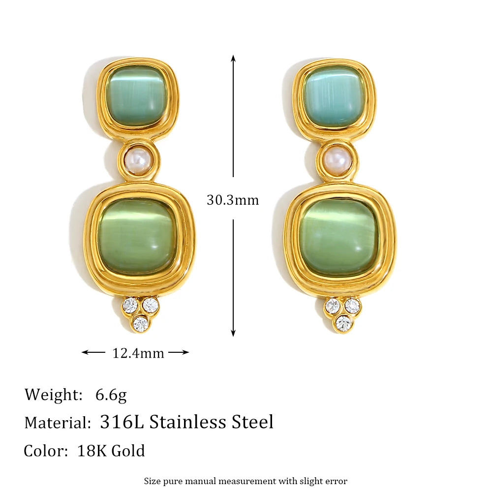 Vintage Green Gemstone Stud Earrings