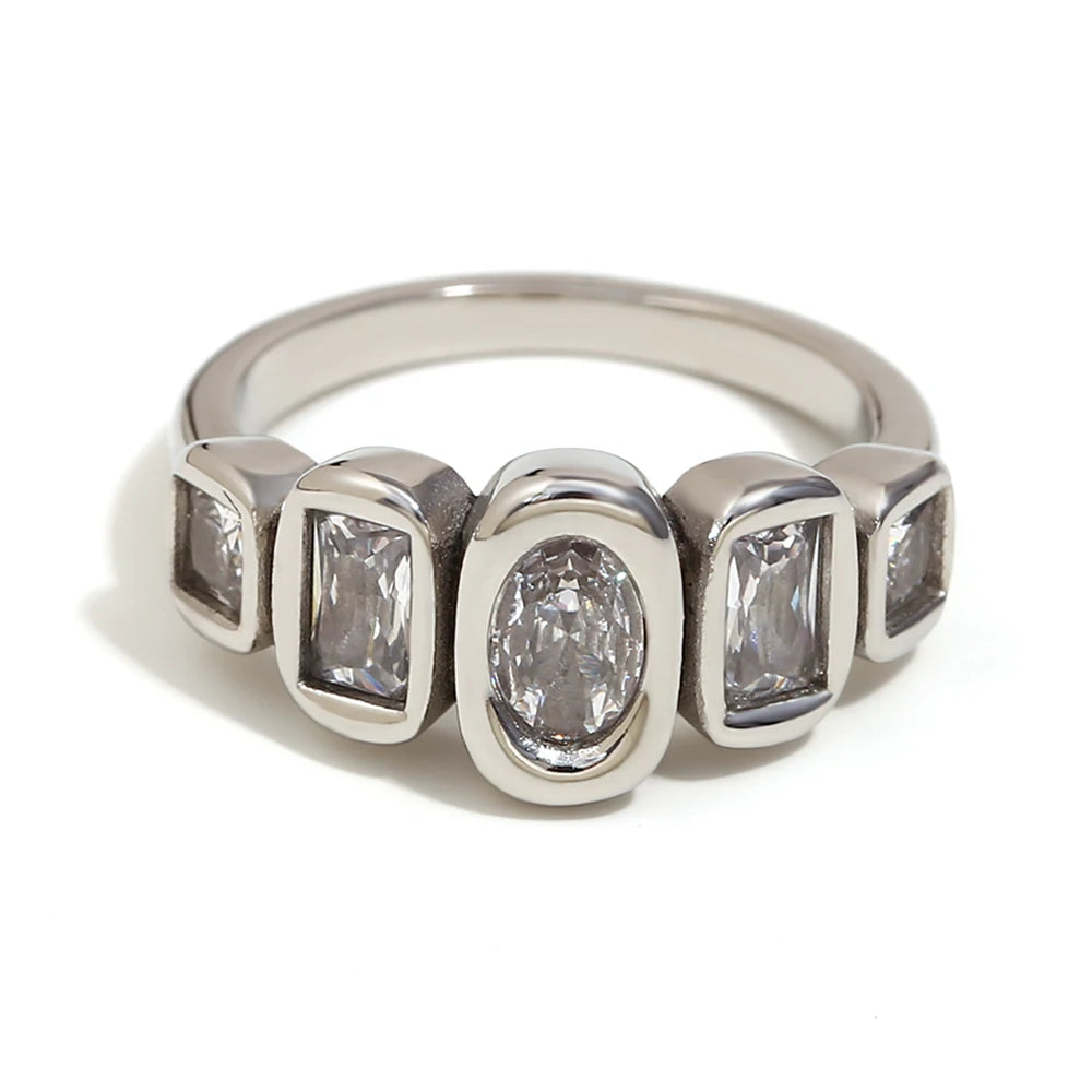 Elegant Geometric Zircon Ring 18k Gold Plated