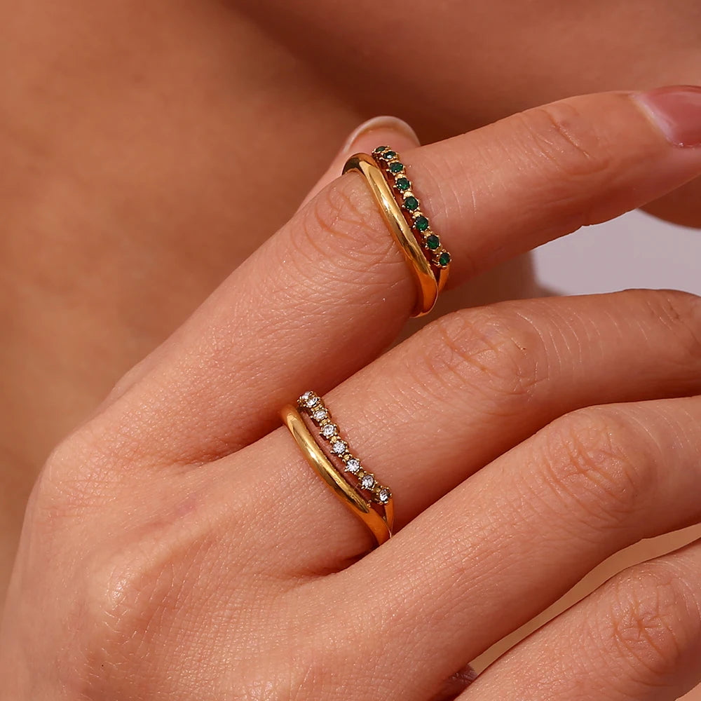 Elegant Gold Plated Bridal Rings with Rhinestones