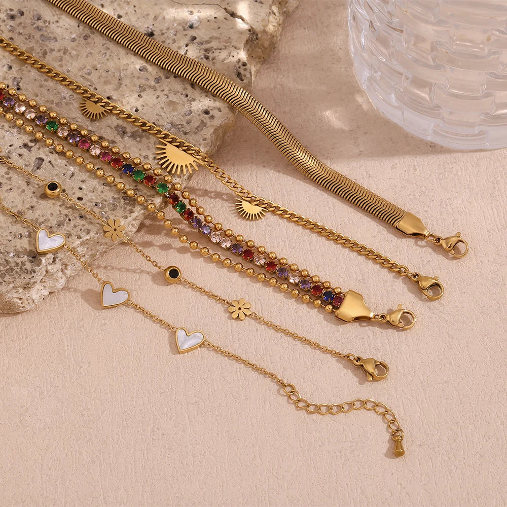 Double Sided Heart Snake Chain Layered Bracelet