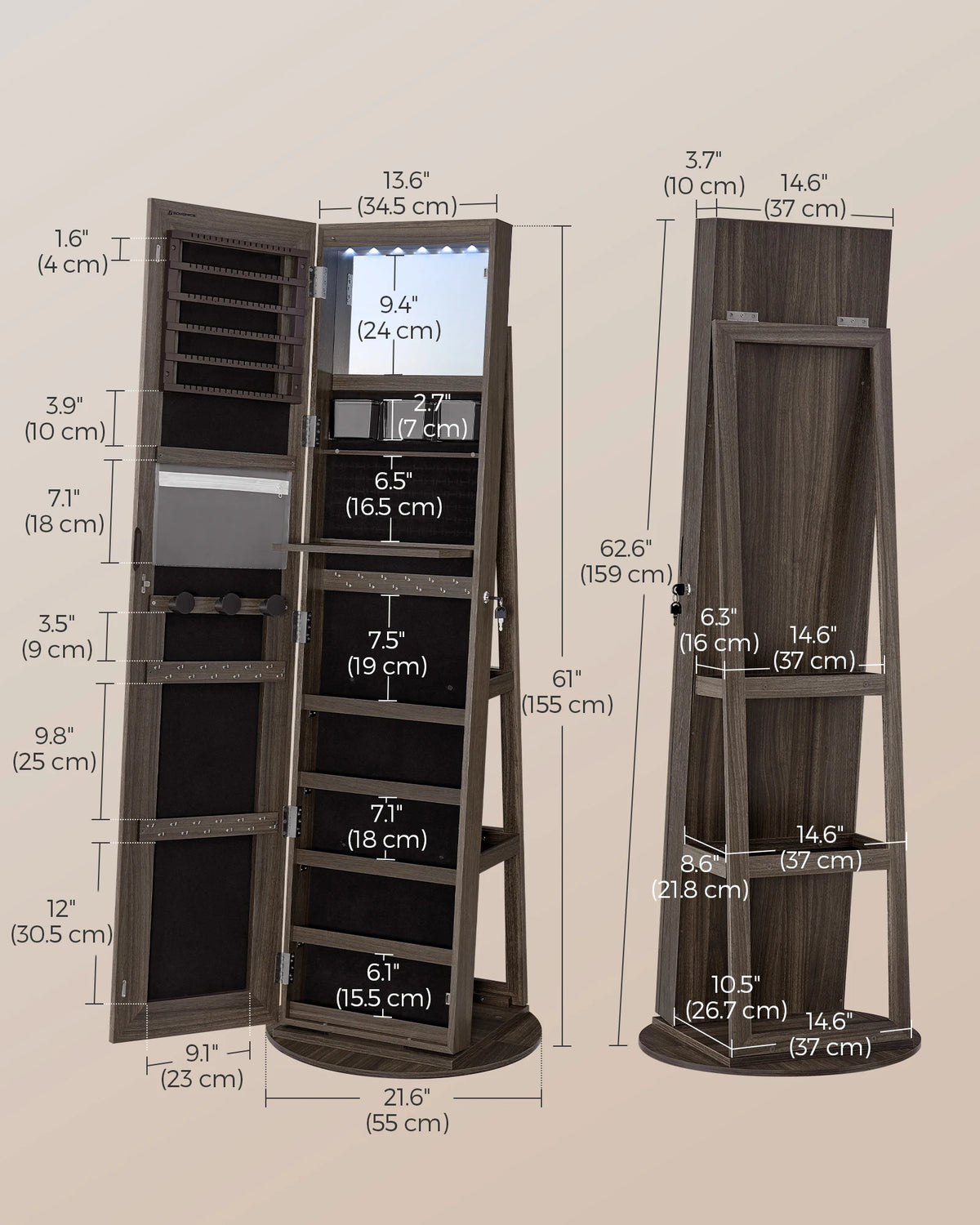 Luxurious LED Mirror Jewelry Cabinet