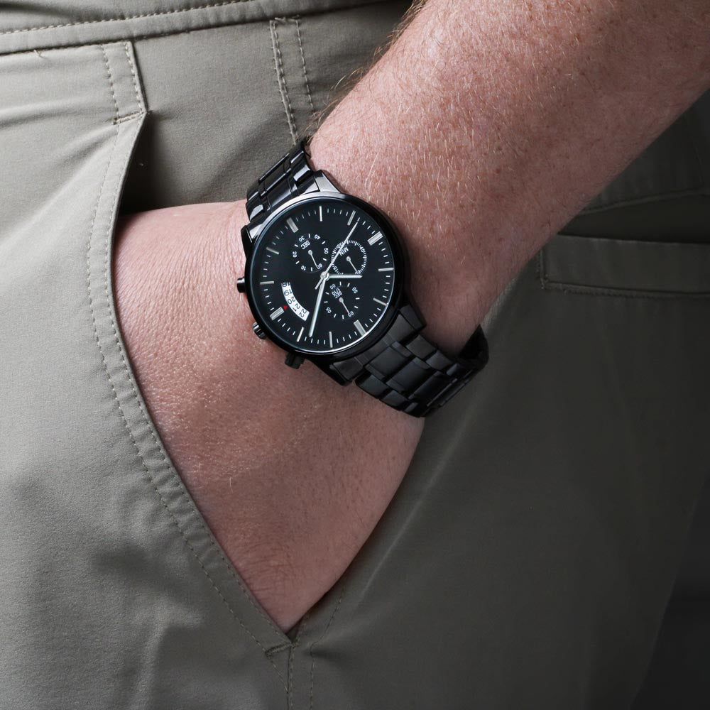 Black Chronograph Watch with Engraving | Police