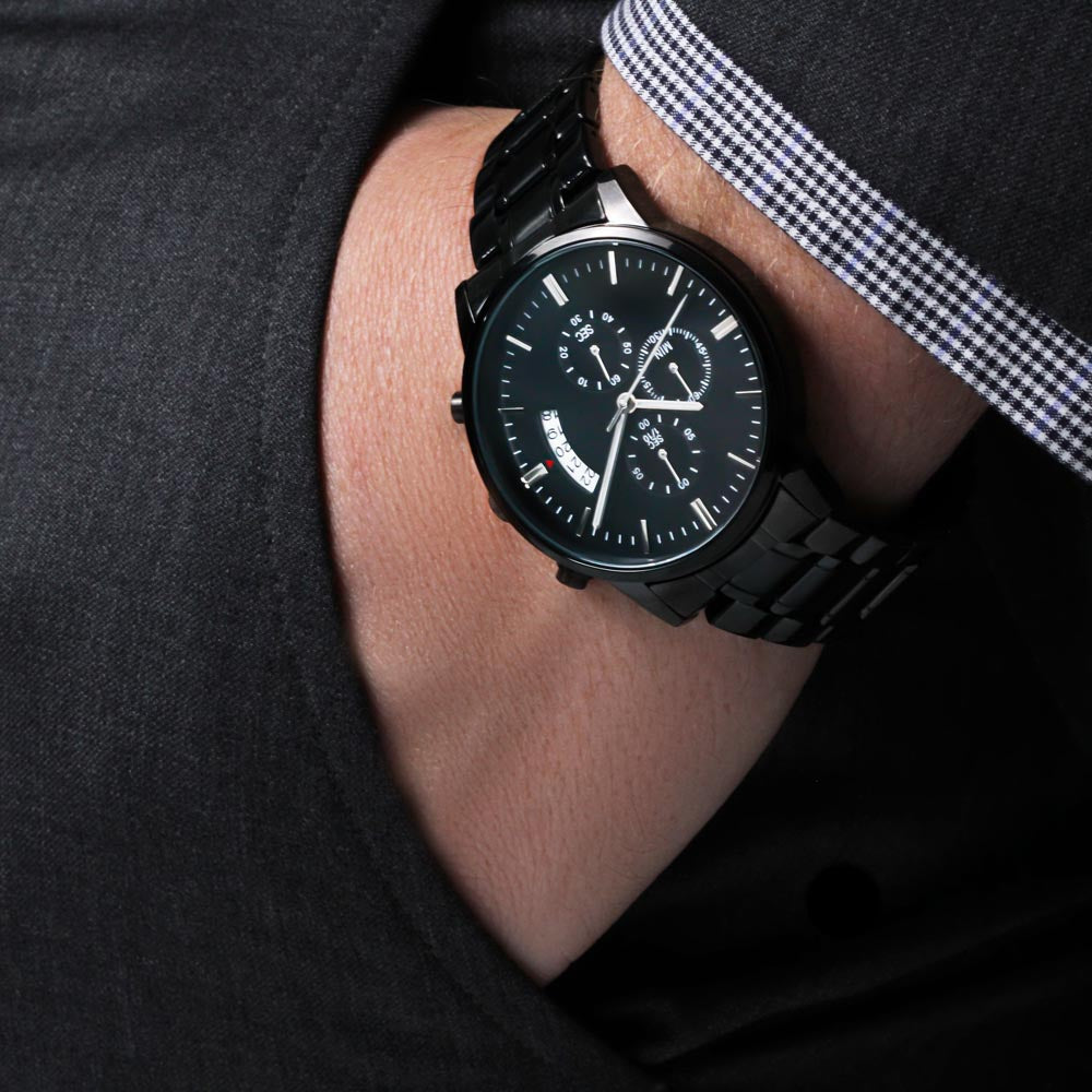 Black Chronograph Watch with Engraving | Stepfather