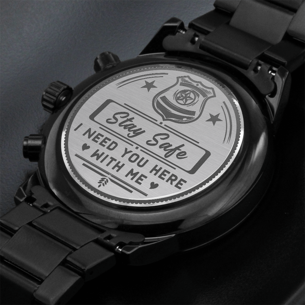 Black Chronograph Watch with Engraving | Police