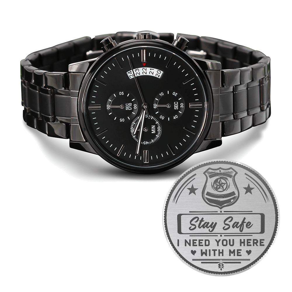 Black Chronograph Watch with Engraving | Police
