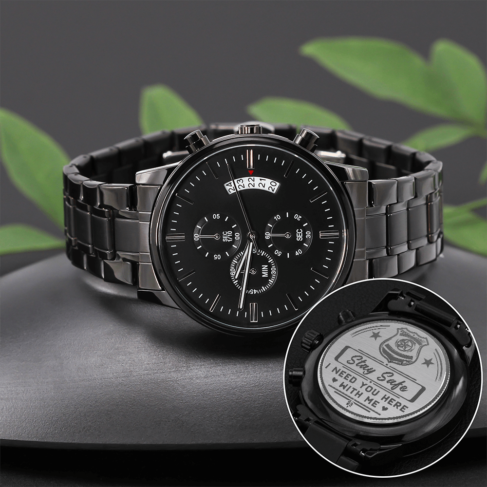 Black Chronograph Watch with Engraving | Police