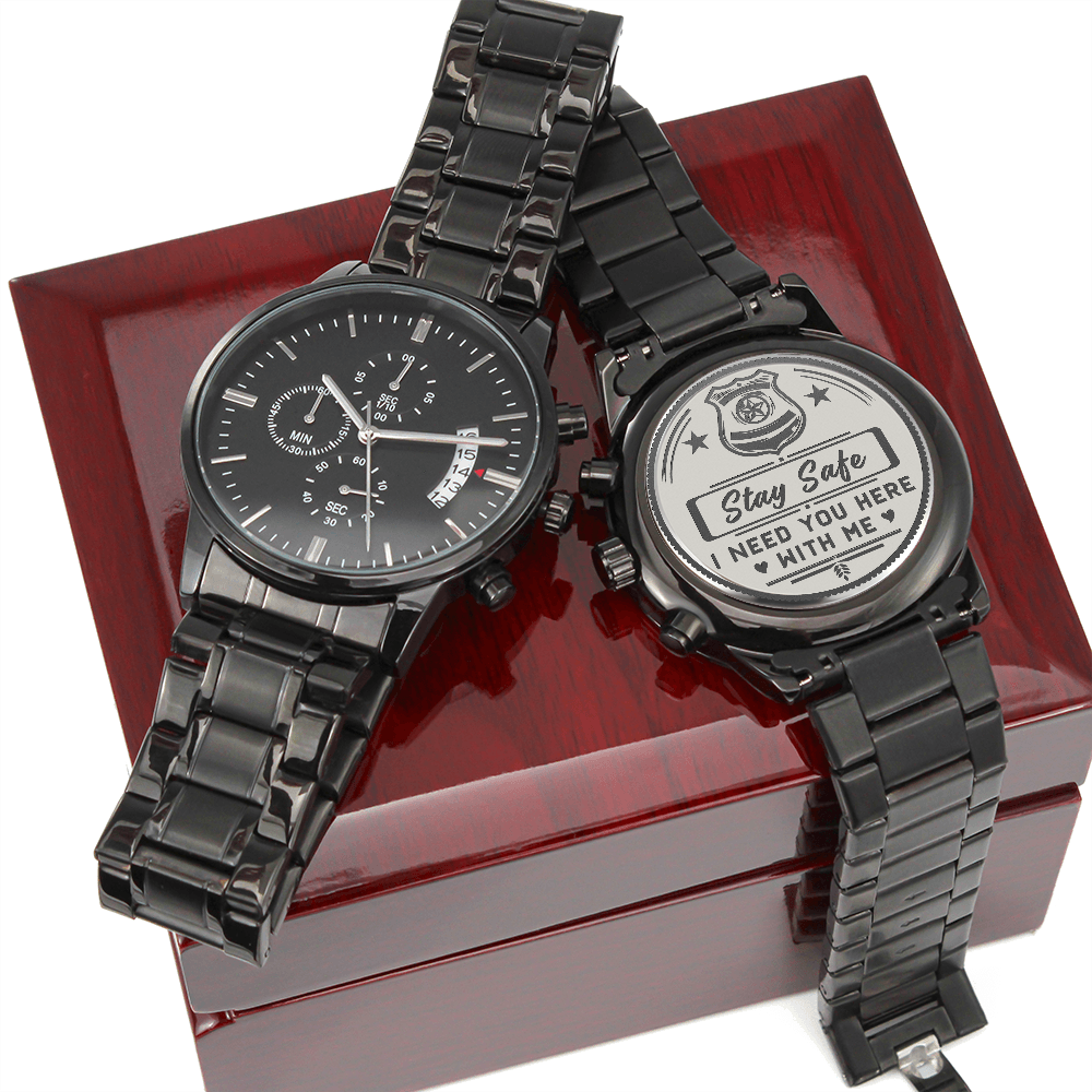 Black Chronograph Watch with Engraving | Police