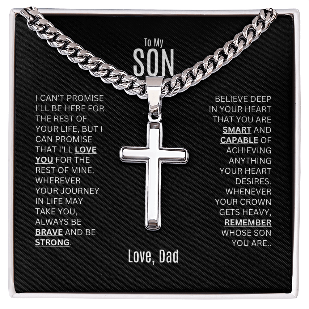 Cuban Link Chain with Engraved Artisan Cross | To My Son