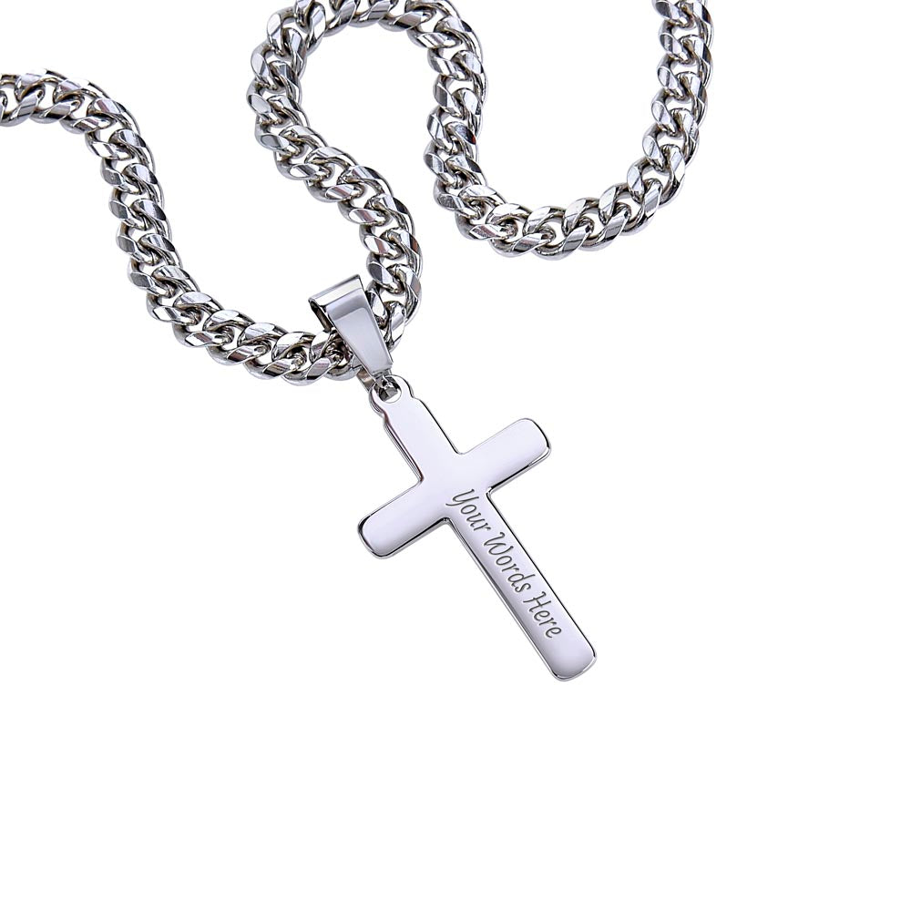 Cuban Link Chain with Engraved Artisan Cross | To My Son