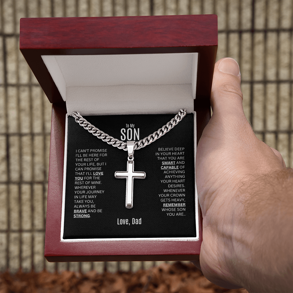 Cuban Link Chain with Engraved Artisan Cross | To My Son