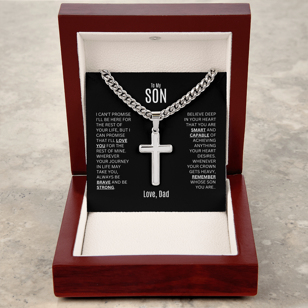 Cuban Link Chain with Engraved Artisan Cross | To My Son