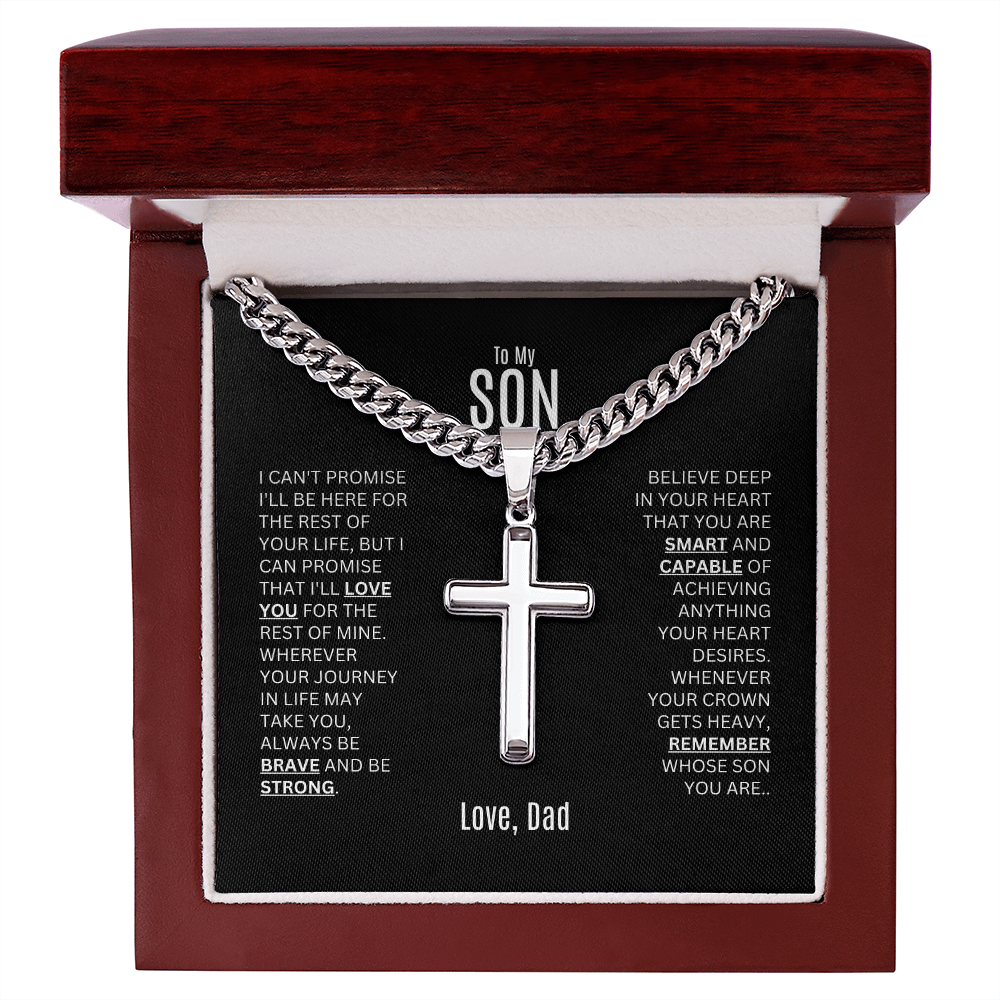 Cuban Link Chain with Engraved Artisan Cross | To My Son