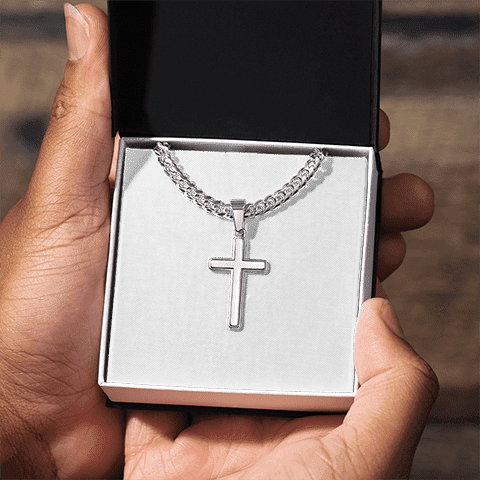 Cuban Link Chain with Engraved Artisan Cross | To My Son